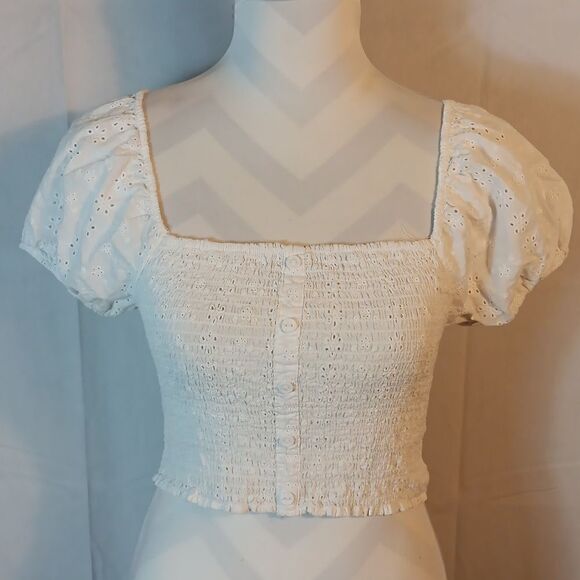 Ambiance White Eyelet Smocked Crop Top - Picture 1 of 7